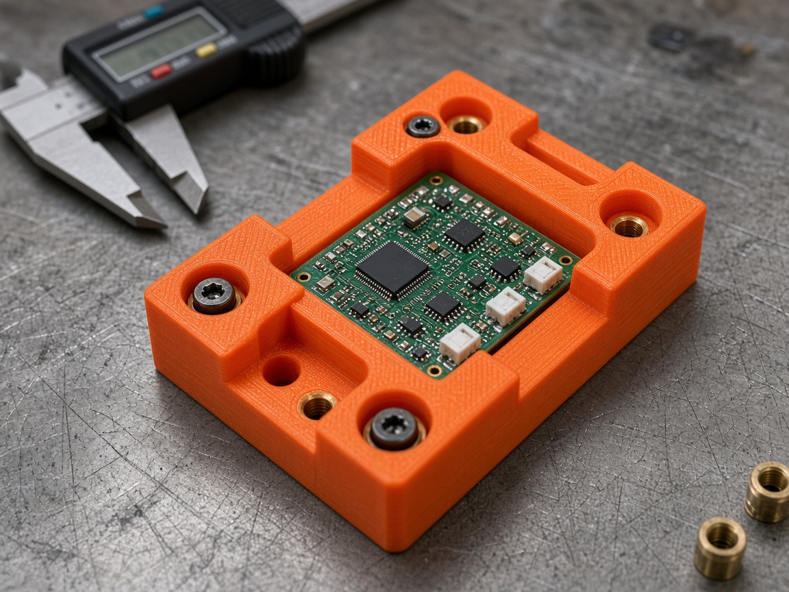 PETG assembly jig locating a circuit board on the B3D bench.